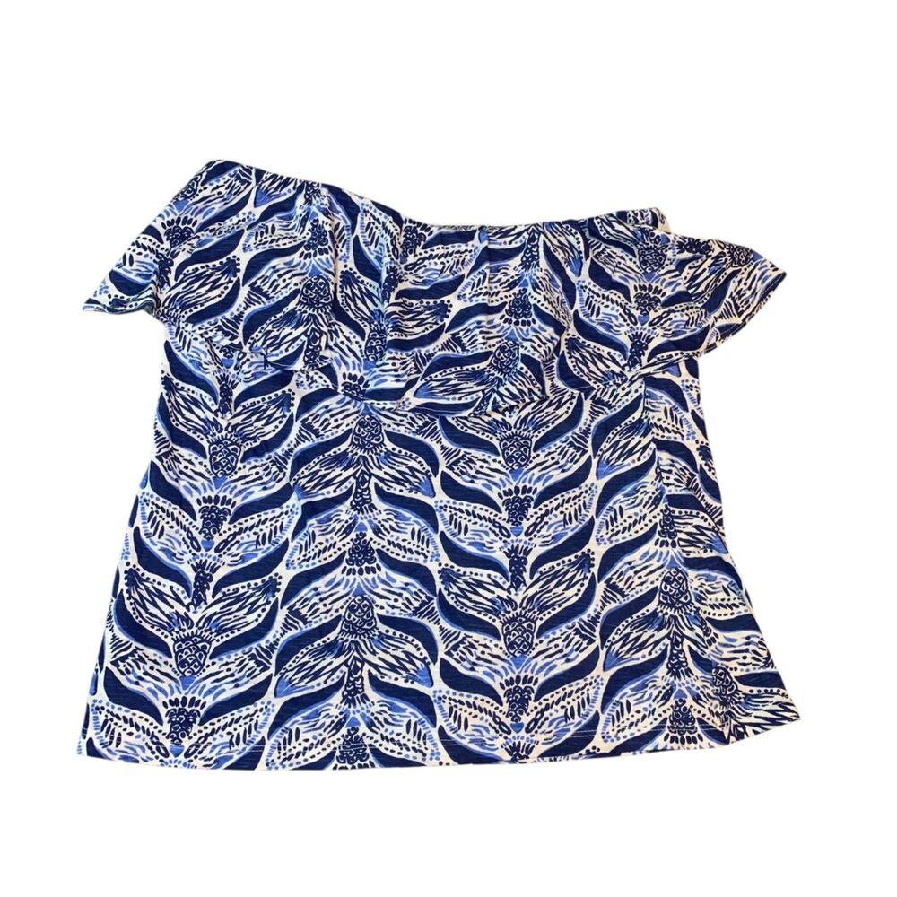 Lilly Pulitzer Womens Wiley Ruffle Tube Top M A Mermaids Tale Print Preppy Beach